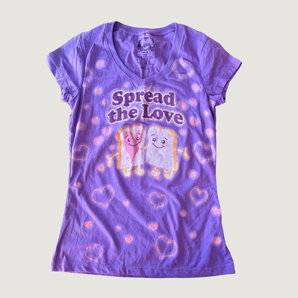 Y2K First Love Spread the Love Purple Heart Toast Graphic Scene Tee #16